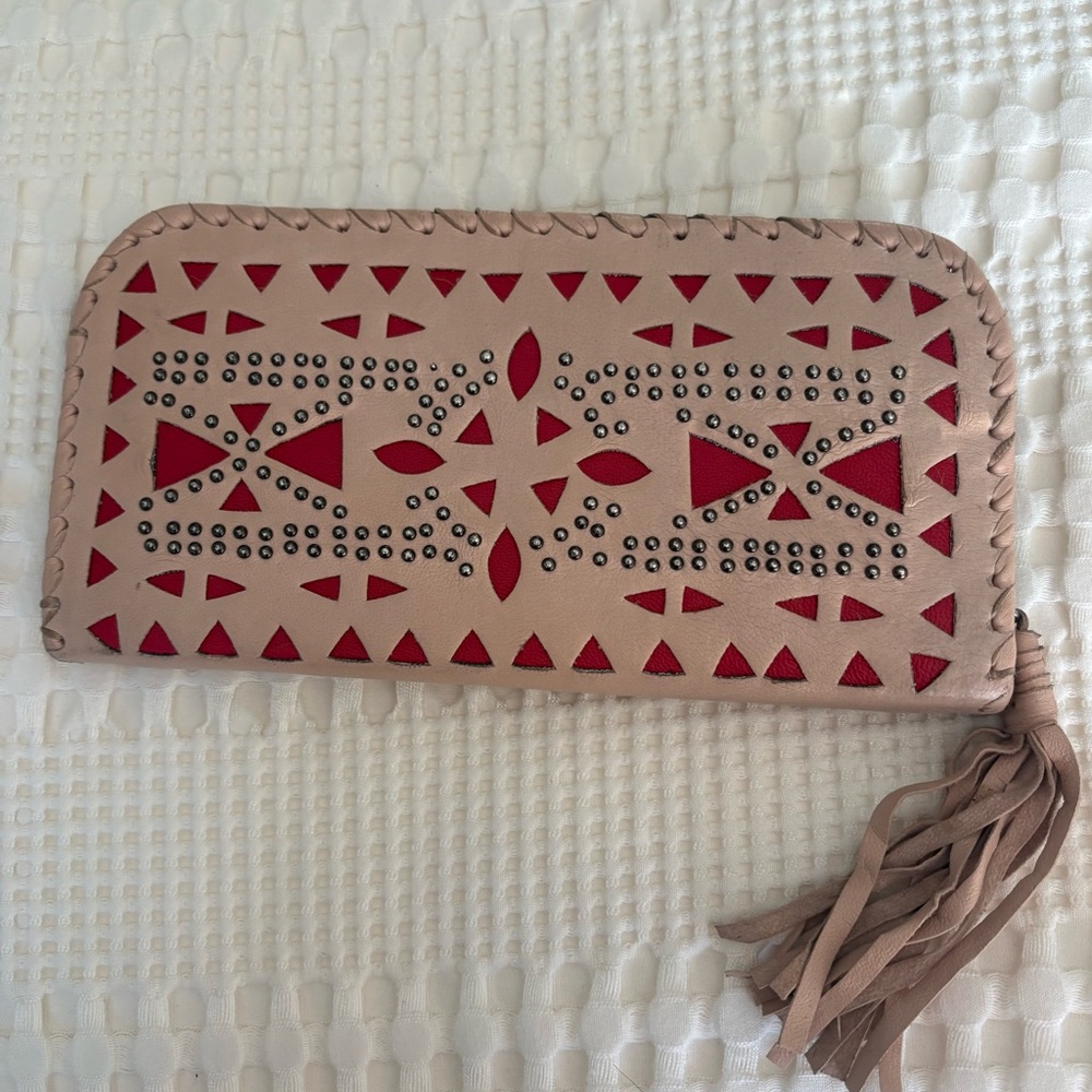 Cleobella tan and red leather wallet